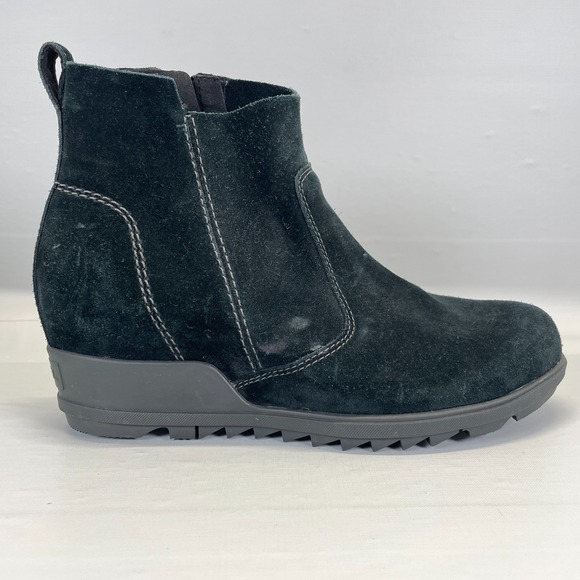 Sorel Shoes - SOREL Evie Wedge Ankle Boots Womens Size 10 Black Suede Zip Up Casual Shoes